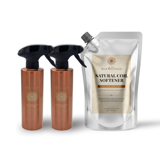 Natural Coil Softener™ — Family Pack (Two 12 oz / 350 ml Bottles + 32 oz / 1L Refill)